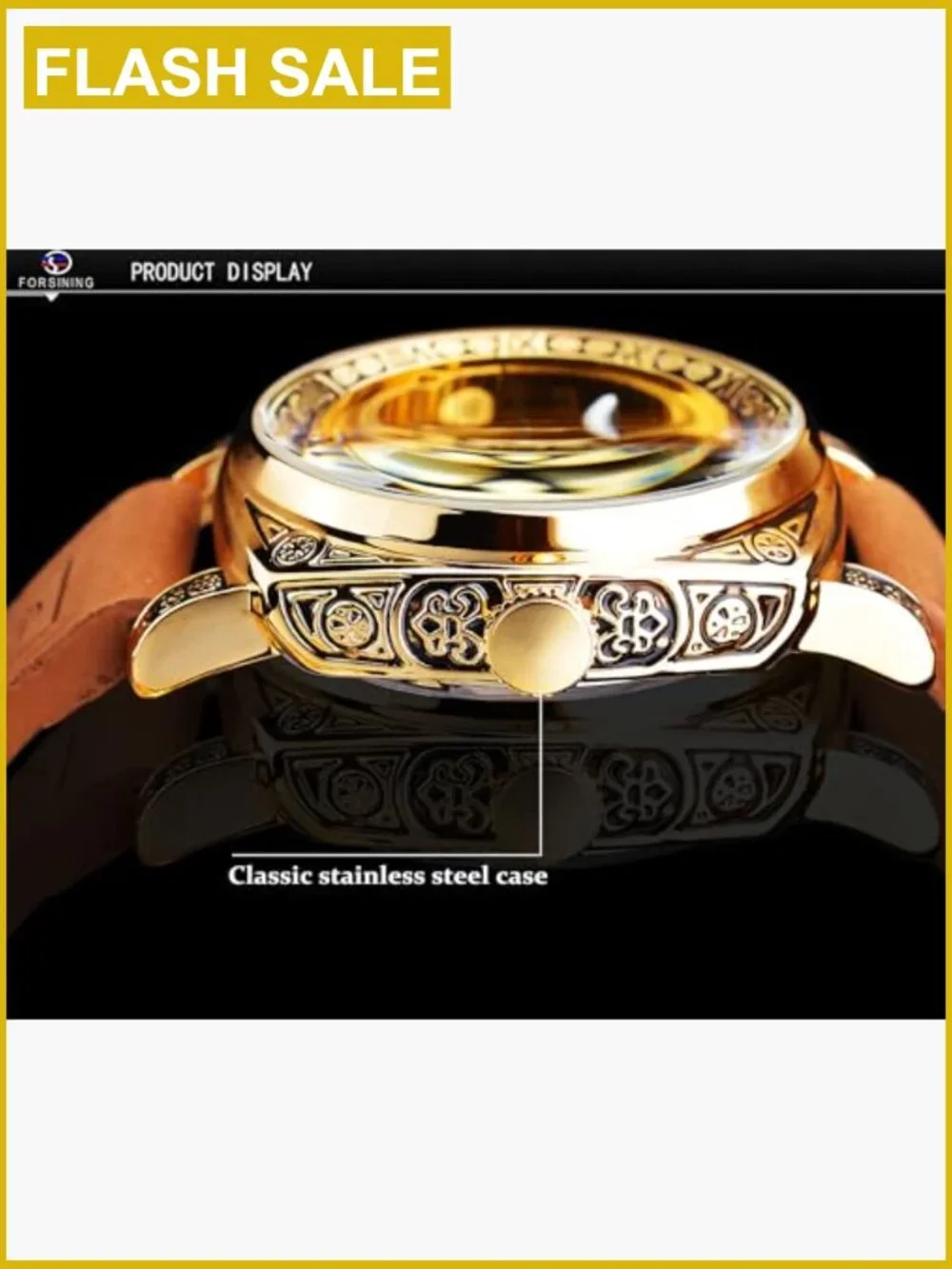 Square Skeleton Automatic Mechanical Watch with Genuine Leather Strap